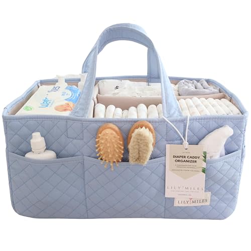 Lily Miles Baby Diaper Caddy Organizer, Quilted Nursery Storage Organizer for Newborn Essentials and Diaper Changing Station, Gift for Baby Shower and Registry Must-Have (Baby Breeze)