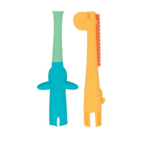Nuby Silicone Sensory Tube Teethers - Elephant And Giraffe - 2pk
