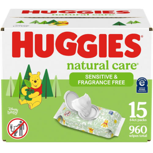 Amazon.com: Huggies Natural Care Sensitive Baby Wipes, Unscented, Hypoallergenic, 99% Purified Water, 15 Flip-Top Packs (960 Wipes Total)