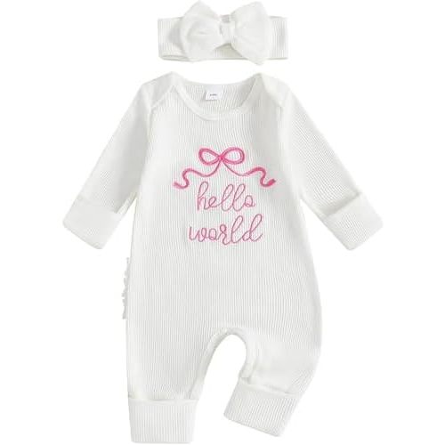 Newborn Baby Girl Clothes Long Sleeve Crew Neck Letter Embroidery One Piece Romper Jumpsuit Infant Fall Winter Outfit