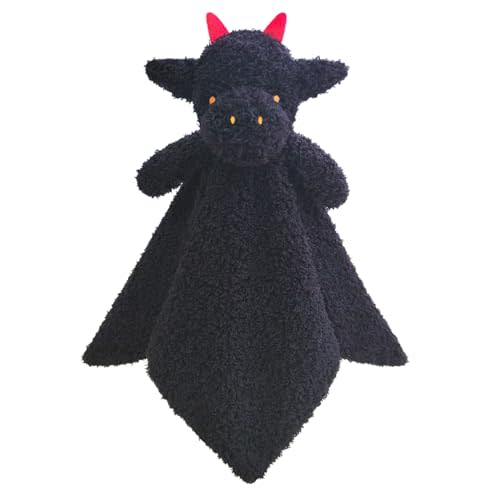 Doindute Baby Black Dragon Soft Stuffed Animal Security Blanket, Plush Dinosaur Character Lovey Blanket, Baby Shower/Nursery Gift, Newborn Infant Toddler Snuggle Blankie for Boys Girls, 14 Inches