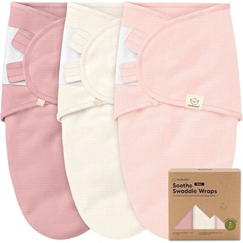 3-Pack Organic Swaddles for Newborns, Baby Sleep Sacks 0-3 Months - Baby Swaddle Wrap, Newborn Wearable Blanket, Infant Sleep Sack for Girls, Boys, Soft & Snug, Large Hook & Loop Closure (Roseate)