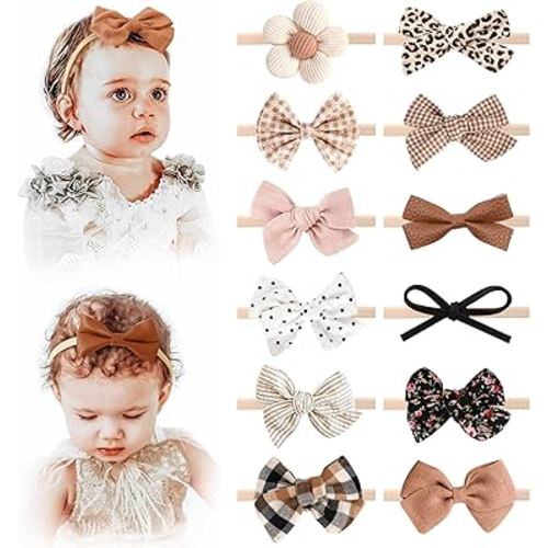 Niceye 12 Pack Baby Headbands and Bows Trendy Handmade Baby Hairbands for Newborn Infants Toddler Hair Accessory