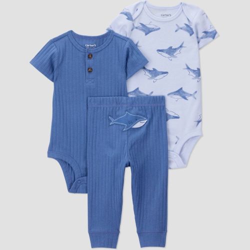 Carter's Just One You® Baby Boys' 3pc Shark Bodysuits and Jogger Pants Set - Blue 3M
