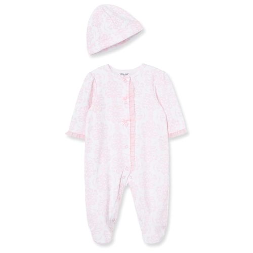 Little Me Clothes for Baby Girls 100% Cotton Scratch-Free Tag Footed One-Piece Romper and Hat Sleeper Set Preemie to 9 Months