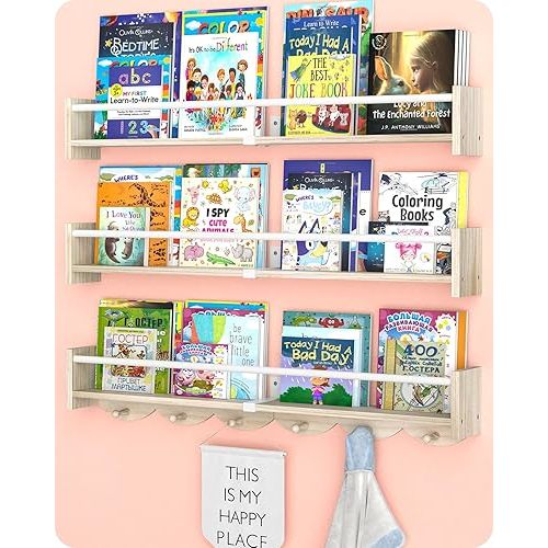 34 inches Book Shelf for Kids Rooms, Nursery Book Shelves Set of 3,Wall Bookshelf for Kids, Nursery Shelves Great for Living Room, Kids Room, Bedroom.