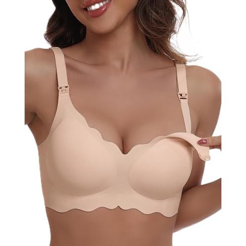 Size Large in Top and Bottom Floral Wave Light Coffee: Nursing Bras for Breastfeeding and Pumping Maternity Nursing & Maternity Bras Seamless Wireless Padded Nursing Bra