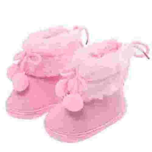 Newborn Infant Toddler Baby Girl Pom-Poms Fleece Snow Boots Winter Warm Soft Sole Crib Shoes Booties