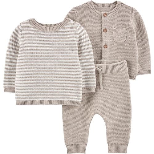 Simple Joys by Carter's unisex-baby 3-piece Sweater Set - 3-6 Months - Grey Heather Stripe