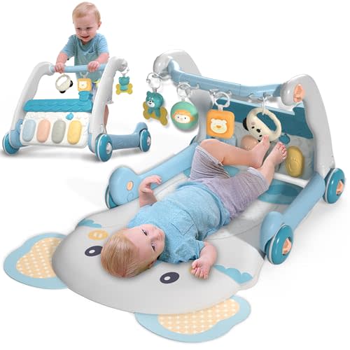 Caterbee 2 in 1 Baby Piano Play Mat & Standing Toy with musicial and Light (Blue)