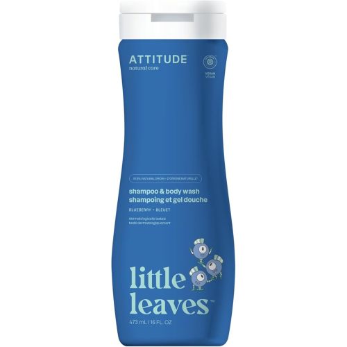 ATTITUDE Shampoo and Body Wash for Kids, EWG Verified Hair and Body Cleanser, Dermatologically Tested Soap, Plant and Mineral Based Bath Products, Vegan, Blueberry, 16 Fl Oz