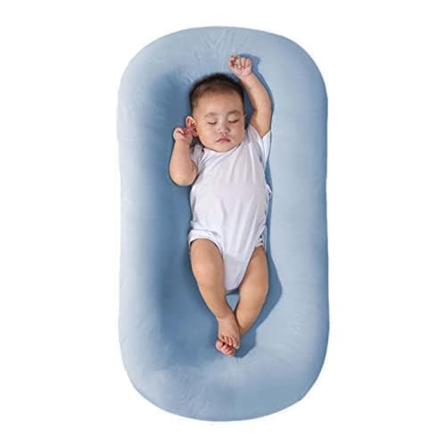 Baby Lounge Pillow for Newborn 0-24 Months, Newborn Lounger Nest Sleeping for Baby in Bed, Infants Lounger for Boys & Girls (Blue, 29.5*19.3in)