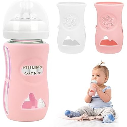2 Pack Silicone Sleeves for Philips Avent Glass Natural Baby Bottle 8 oz, Food Grade Silicone, BPA Free Glass Baby Bootle Sleeve, Anti Breakage Baby Bottle Holder, Non-Scald, Dishwasher/Heaters Safe