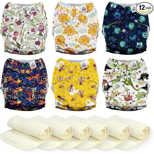 Mama Koala 3.0 Cloth Diapers for Babies, 6 Pack One Size Washable and Reusable Pocket Diapers for Newborns and Toddlers (Animals and Earth)