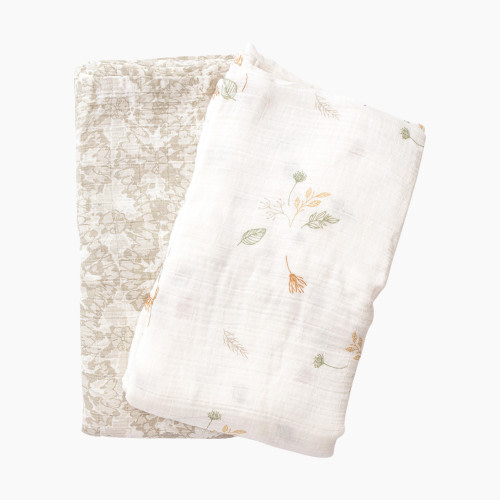 Crane Baby Cotton Muslin Swaddles (2 Pack) - Willow Dainty Leaf