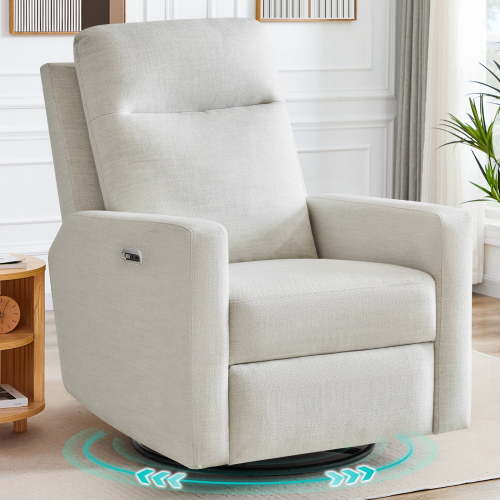 JULY'S SONG Power Recline Swivel Glider for Nursery,Upholstered 270° Swivel Rocker Reclining Sofa Chair, Cream