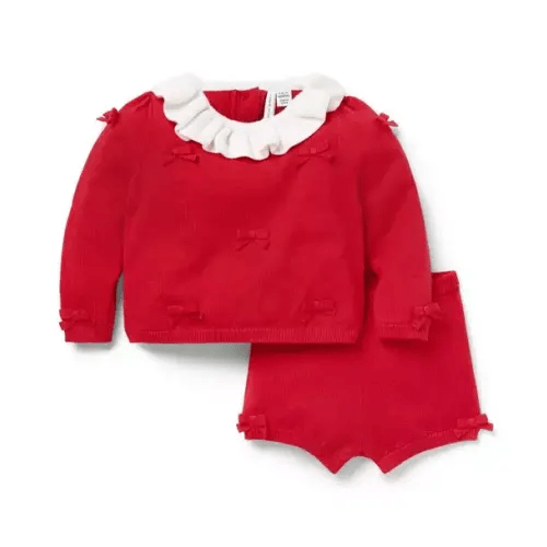 Baby Maraschino Red Baby Bow Matching Sweater Set by Janie and Jack