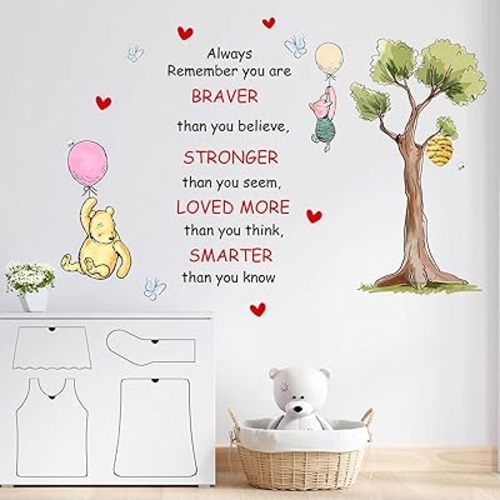 Winnie Wall Stickers for Kids, Winnie Character Stickers for Children Room, Inspirational Removable Wall Stickers for Baby Kids Nursery Bedroom Living Room Playroom Wall Decoration