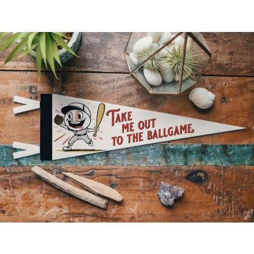 Take Me Out to the Ballgame Felt Pennant | Vintage Baseball Banner, Inspirational Kids Room Decor, Sports Fan Wall Art Print. Man Cave Gift.