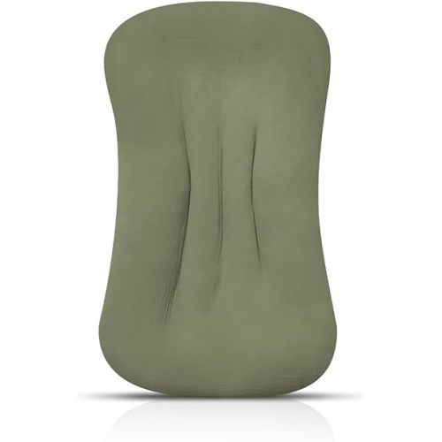 Muslin Baby Lounger Cover Organic Cotton Removable Slipcover Fits Infant Lounger Pillow Soft Comfortable Newborn Padded Lounger Cover Floor Seat Cover for Boys and Girls (A Green)