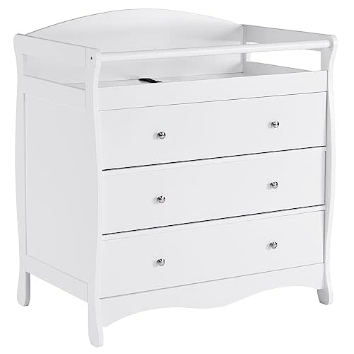Imseigo 3-Drawer Changing Table, Safety Rails & Strap, Infant Diaper Changing Station with Drawers, Baby Diaper Changing Table Dresser for Nursery, Easy Assembly (White)
