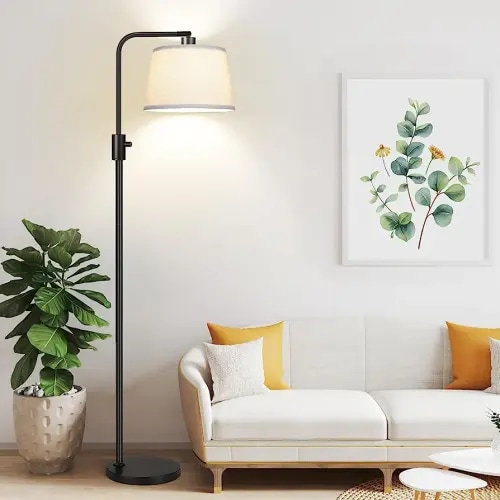 【Upgraded】 Dimmable Floor Lamp, 1000 Lumens LED Edison Bulb Included, Arc Floor Lamps for Living Room Modern Standing Lamp with Linen Shade, Tall Lamp for Living Room Bedroom Office Dining Room- Black