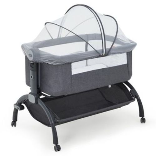 3-in-1 Baby Crib, Adjustable Bedside Sleeper with Wheels & Mosquito Net, Portable Bassinet Bassinet, Breathable Fabrics for Newborn to Toddler