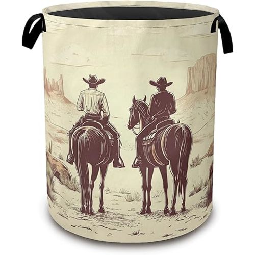 Western Cowboy Laundry Hamper,Collapsible Laundry Baskets,Mountain Cactus Dirty Clothes Baskets with Handles,Oxford Cloth Hamper for Bedroom,Bathroom,College Dorms, 16"x20"