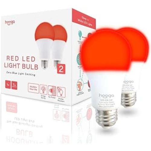 hooga Sleep Light Bulb, Blue Light Blocking Red Night Light. 625nm Red Bulb for Healthy Sleep. Baby Nursery Light. 1W LED, 7W Replacement 2-Pack