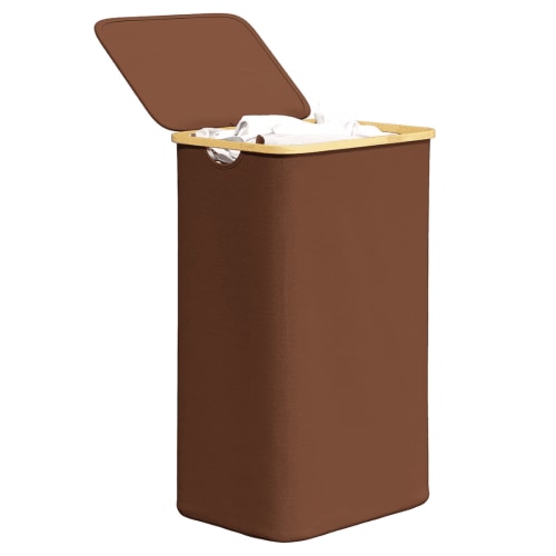 SpaceAid 110L Laundry Hamper with Lid, Large Tall Clothes Basket Bin, Brown
