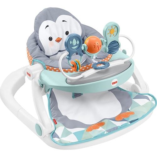Fisher-Price Baby Portable Baby Chair Sit-Me-Up Floor Seat With Snack Tray And Removable -Toy Bar, Penguin Island