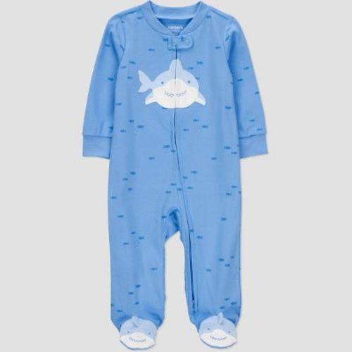 Carter's Just One You®️ Baby Boys' Footed Sleep N' Play - Blue Newborn: Cotton, Sharks Pattern, Two-Way Zipper
