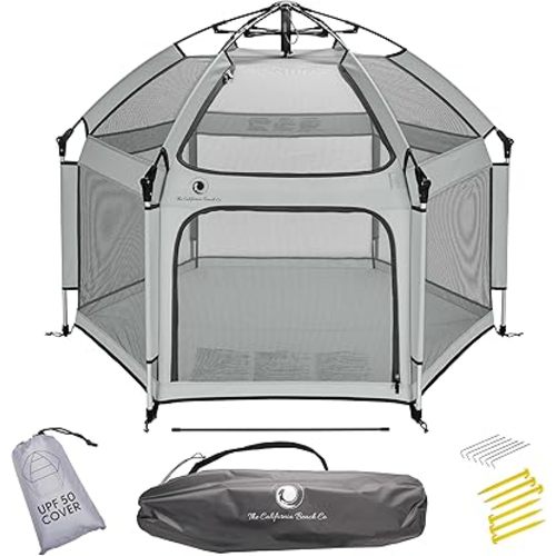 Light Grey POP 'N GO Baby Playpen - Indoor & Outdoor Playpen for Babies and Toddlers - Baby Beach Tent, Foldable, Portable W/Canopy & Travel Bag - Pop Up Pack and Play Yard