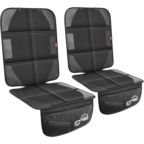Car Seat Protector with Thickest Padding,Waterproof 600D Fabric Child Baby Seat Protector with Storage Pockets,Non-Slip Pets Cover Leather Reinforced Vehicle Seat 2 Pack