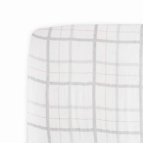 Little Unicorn Grey Plaid Fitted Crib Sheet | 100% Cotton Muslin | Super Soft | Sized for Standard Baby Crib & Toddler Mattress | Machine Washable | 52” x 28” x 6”