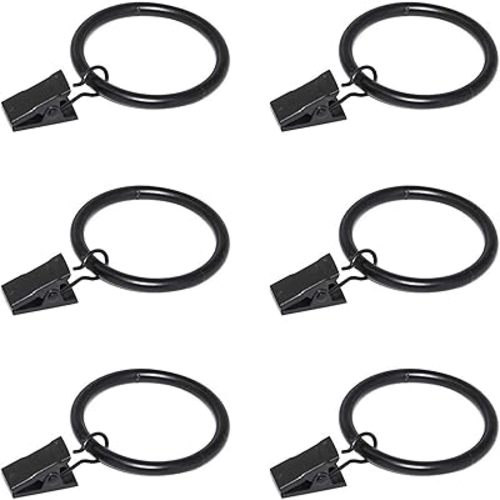Black Curtain Rod Ring Clips, Coideal 30 Pack Rustproof Metal Drapery Clip Rings for Hanging Heavy Curtain and Drape (1.5 inch)