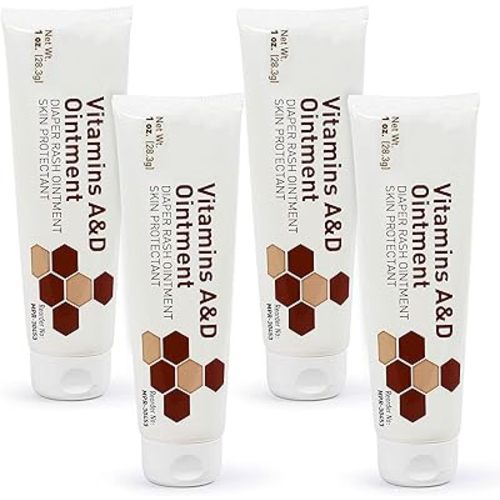 MEDca Vitamin A & D Diaper Rash Ointment- Protectant Cream for Sensitive Baby Skin - Lanolin & Petrolatum Formula, Dry-Cracked Hands/Feet/Face Skin, 1oz Tube, Pack of 4