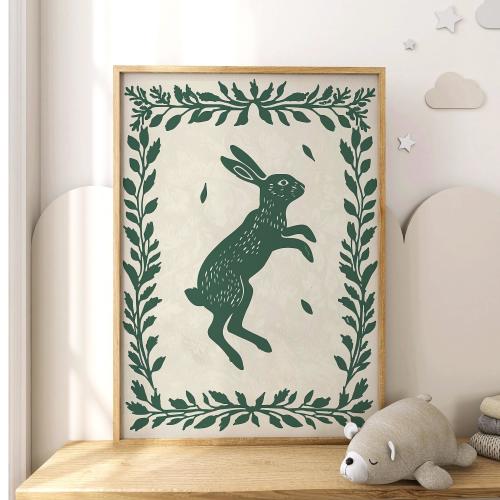 Rustic Green Bunny Art Print: Woodland Farmhouse Decor (Digital Download)