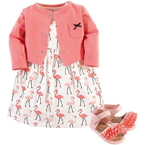Hudson Baby baby-girls Cotton Dress, Cardigan and Shoe Set