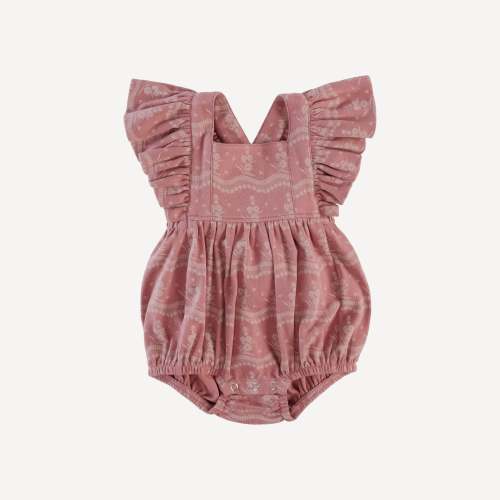 ruffle strap bubble | old rose floral lace | organic cotton interlock