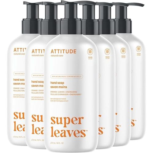 ATTITUDE Liquid Hand Soap, EWG Verified, Plant and Mineral-Based, Vegan Personal Care Products, Orange Leaves, 16 Fl Oz (Pack of 6)