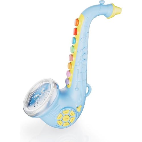 Contixo KT1 Toy Saxophone - Saxaboom, Trumpet, Clarinet with Light & Sound, Early Education Musical Instruments for Toddlers, Blue