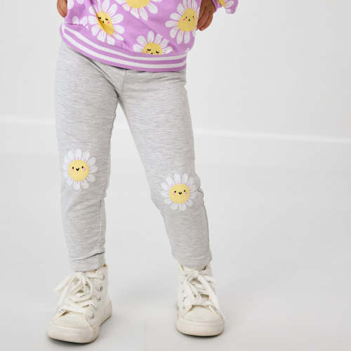 Light Heather Gray Daisy Patch Legging | Little Sleepies