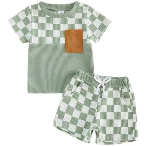 VISGOGO Baby Boy Summer Outfit Striped T-shirt Toddler Boy Summer Clothes 6 12 18 Months 2 3 4 5 T Kids Boy Short Set