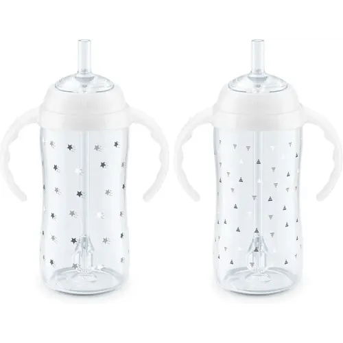 NUK Learner Straw Cup, 10oz, 2-Pack - Toddler Sippy Cup with Soft Straw for Easy Drinking, Suitable for Ages 8 Months and Up, Timeless Collection