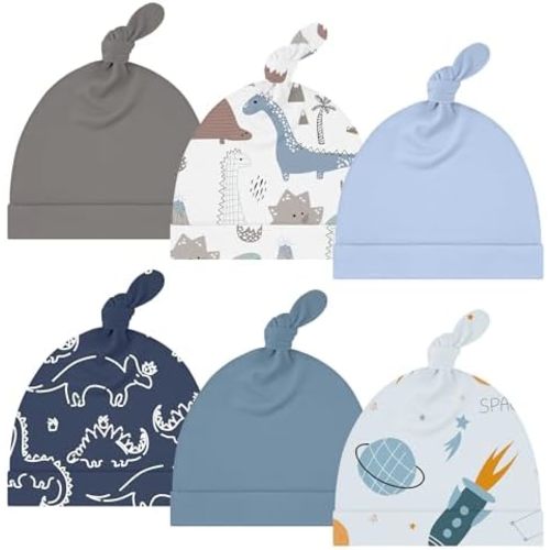 Yoofoss 6 Pack Baby Newborn Hats, Soft & Stretchy Knot Beanie Hats for Infant, Baby Caps 0-6 Months for Boys, Girls