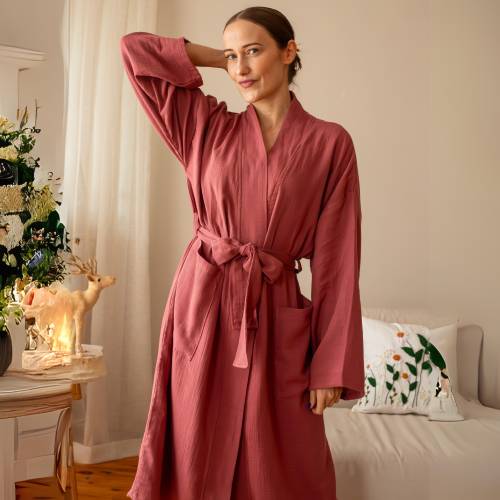 Luxurious Double Layer Muslin Bathrobe, Comfortable Gauze Unisex Long Kimono Robe, Lightweight and Thin Stylish Loungewear, Perfect for Gift