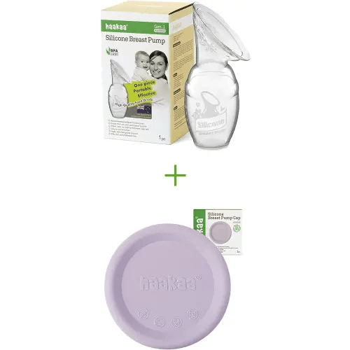 haakaa Manual Breast Pump 100ml/4oz & Silicone Cap (Lavander) Combo