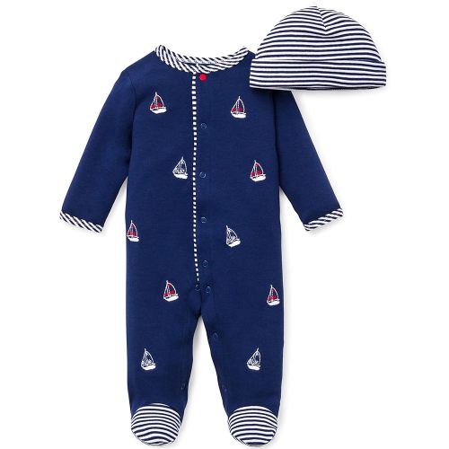 Little Me Baby Boy Clothes 2-Piece Baby Sleeper and Cap Set, 100% Cotton Footies Baby Essentials, Preemie to 9 Months