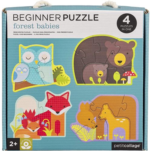 Petit Collage Beginner Puzzle for Kids, Forest Babies – Includes 4 Mini Puzzles (3-5 Pieces Each) – Cute Animal Puzzles for Ages 2+ – Makes a Great Gift Idea